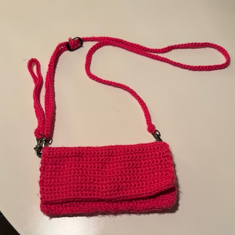 Handcrafted Hot Pink Crochet Crossbody Bag - Picture 1 of 13